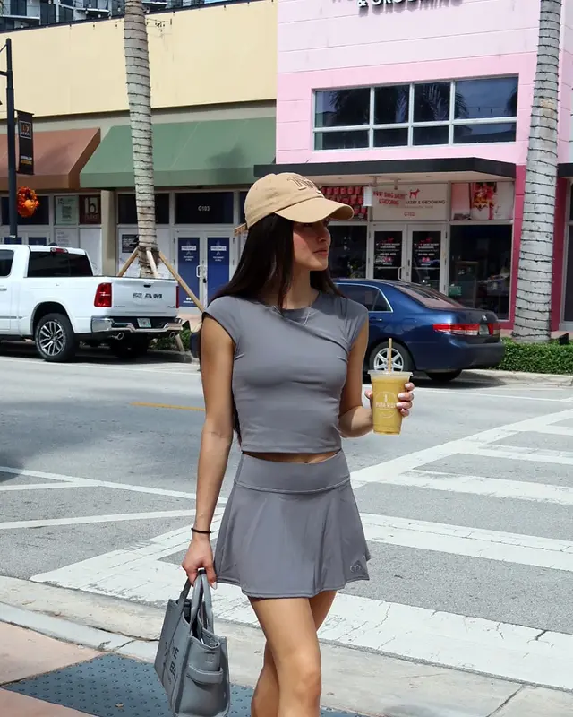 Gray Short Sleeve Crop Top — Dallas, worn