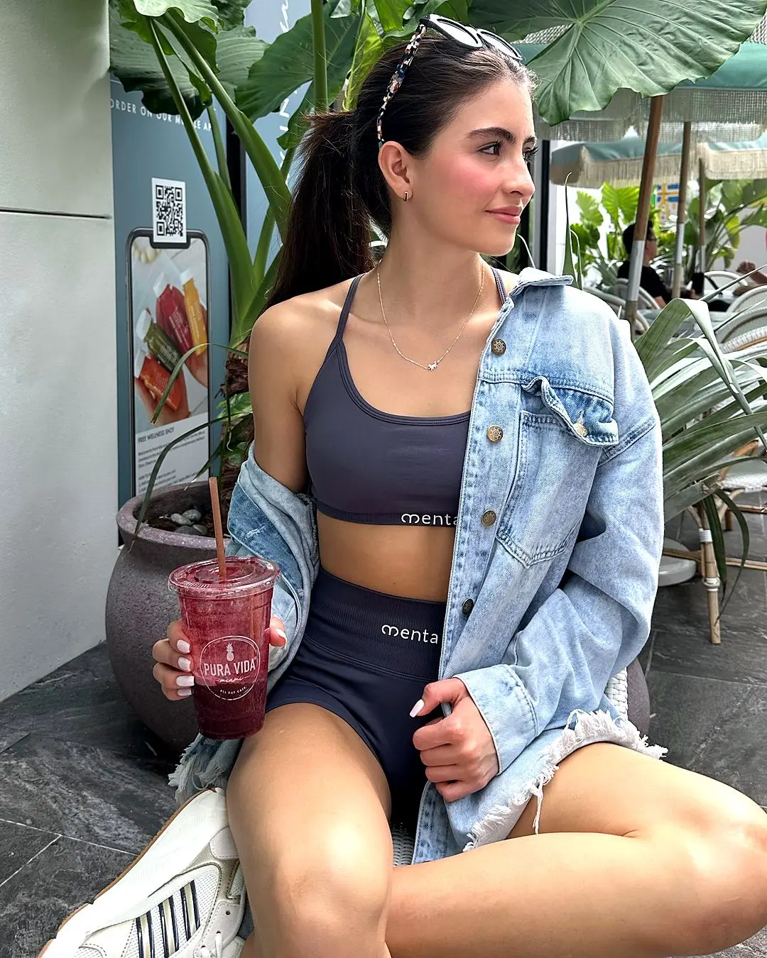 Grey High-Waist Seamless Short — Phoenix, worn
